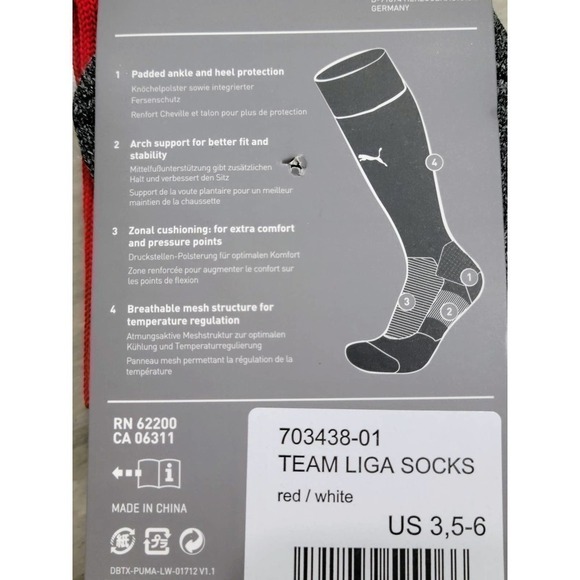 Puma Team Liga Red Knee High Socks Size US 3.5-6 - Picture 7 of 9